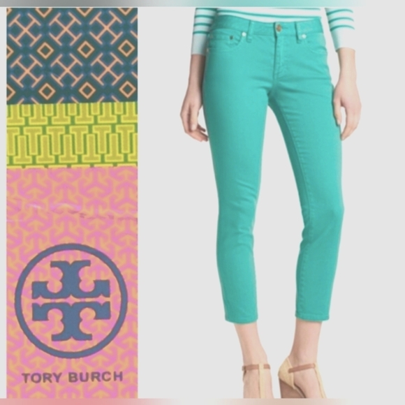 Tory Burch Denim - Tory Burch Alexa Cropped Skinny Viridian Green Jeans Size 25